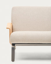 Load image into Gallery viewer, Amsen beige chenille 3-seater sofa in oak plywood with brushed stainless steel legs 205cm - image 8