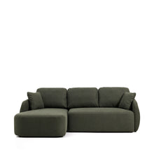 Load image into Gallery viewer, Laira 3-seater sofa bed with left chaise longue in dark green chenille 246cm FSC Mix Credit