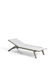 Load image into Gallery viewer, Stackable Capraia sun lounger in green aluminium with beige texteline