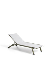 Load image into Gallery viewer, Stackable Capraia sun lounger in green aluminium with beige texteline - image 2