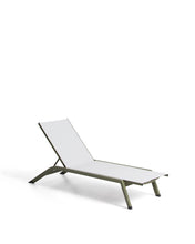 Load image into Gallery viewer, Stackable Capraia sun lounger in green aluminium with beige texteline - image 3