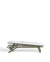 Load image into Gallery viewer, Stackable Capraia sun lounger in green aluminium with beige texteline - image 4