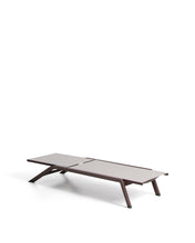 Load image into Gallery viewer, Stackable Capraia sun lounger in brown aluminium with light brown texteline