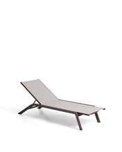 Load image into Gallery viewer, Stackable Capraia sun lounger in brown aluminium with light brown texteline - image 3