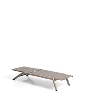 Load image into Gallery viewer, Stackable Capraia sun lounger in taupe aluminium with brown texteline