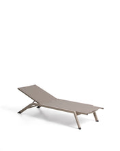 Load image into Gallery viewer, Stackable Capraia sun lounger in taupe aluminium with brown texteline - image 2