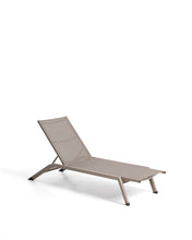 Load image into Gallery viewer, Stackable Capraia sun lounger in taupe aluminium with brown texteline - image 4
