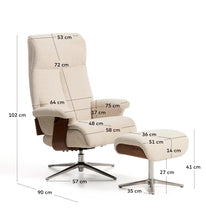 Load image into Gallery viewer, Toriel beige reclining swivel armchair with footrest and aluminium legs