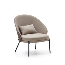 Load image into Gallery viewer, Eamy light brown armchair in an ash wood veneer with a walnut finish and black metal