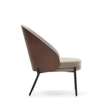 Load image into Gallery viewer, Eamy light brown armchair in an ash wood veneer with a walnut finish and black metal - image 4