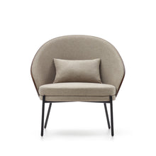 Load image into Gallery viewer, Eamy light brown armchair in an ash wood veneer with a walnut finish and black metal - image 7