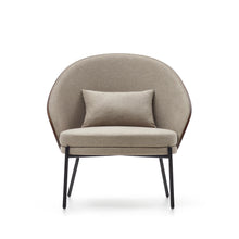 Load image into Gallery viewer, Eamy light brown armchair in an ash wood veneer with a walnut finish and black metal - image 8