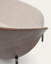 Load image into Gallery viewer, Eamy light brown armchair in an ash wood veneer with a walnut finish and black metal - image 13