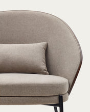 Load image into Gallery viewer, Eamy light brown armchair in an ash wood veneer with a walnut finish and black metal - image 14