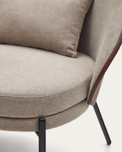 Load image into Gallery viewer, Eamy light brown armchair in an ash wood veneer with a walnut finish and black metal - image 15