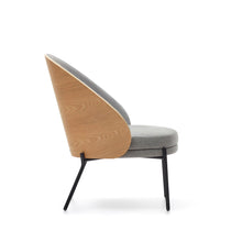 Load image into Gallery viewer, Eamy light grey armchair in an ash wood veneer with a natural finish and black metal - image 3