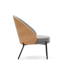 Load image into Gallery viewer, Eamy light grey armchair in an ash wood veneer with a natural finish and black metal - image 4