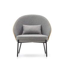 Load image into Gallery viewer, Eamy light grey armchair in an ash wood veneer with a natural finish and black metal - image 7