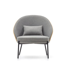 Load image into Gallery viewer, Eamy light grey armchair in an ash wood veneer with a natural finish and black metal - image 8