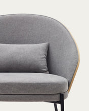 Load image into Gallery viewer, Eamy light grey armchair in an ash wood veneer with a natural finish and black metal - image 14