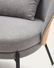 Load image into Gallery viewer, Eamy light grey armchair in an ash wood veneer with a natural finish and black metal - image 15