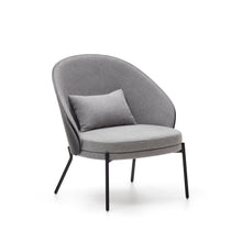 Load image into Gallery viewer, Eamy light grey armchair in an ash wood veneer with a black finish and black metal - image 2