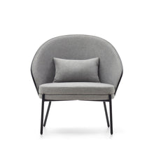 Load image into Gallery viewer, Eamy light grey armchair in an ash wood veneer with a black finish and black metal - image 7