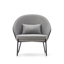 Load image into Gallery viewer, Eamy light grey armchair in an ash wood veneer with a black finish and black metal - image 8