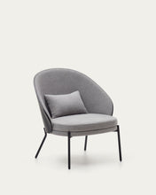 Load image into Gallery viewer, Eamy light grey armchair in an ash wood veneer with a black finish and black metal - image 13