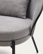 Load image into Gallery viewer, Eamy light grey armchair in an ash wood veneer with a black finish and black metal - image 15