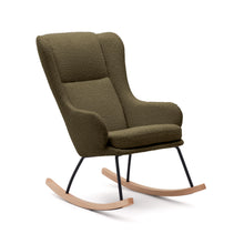 Load image into Gallery viewer, Maustin rocking chair in green bouclé with a dark green steel structure and beech wood