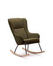 Load image into Gallery viewer, Maustin rocking chair in green bouclé with a dark green steel structure and beech wood - image 2