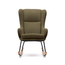 Load image into Gallery viewer, Maustin rocking chair in green bouclé with a dark green steel structure and beech wood - image 7