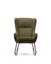 Load image into Gallery viewer, Maustin rocking chair in green bouclé with a dark green steel structure and beech wood - image 8