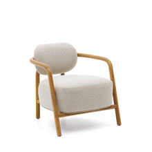 Load image into Gallery viewer, Melqui beige armchair in solid oak wood with a natural finish