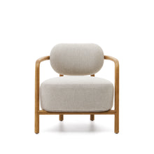 Load image into Gallery viewer, Melqui beige armchair in solid oak wood with a natural finish - image 7