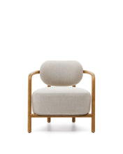 Load image into Gallery viewer, Melqui beige armchair in solid oak wood with a natural finish - image 8