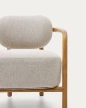 Load image into Gallery viewer, Melqui beige armchair in solid oak wood with a natural finish - image 14