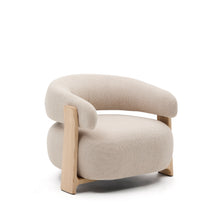 Load image into Gallery viewer, Granite beige chenille armchair with solid ash wood legs in a natural tone finish FSC 100%