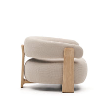Load image into Gallery viewer, Granite beige chenille armchair with solid ash wood legs in a natural tone finish FSC 100% - image 2