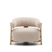 Load image into Gallery viewer, Granite beige chenille armchair with solid ash wood legs in a natural tone finish FSC 100% - image 4