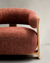 Load image into Gallery viewer, Granite terracotta chenille armchair with solid ash wood legs in a natural tone finish FSC 100% - image 13
