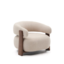 Load image into Gallery viewer, Granite beige chenille armchair with solid ash wood legs in a walnut finish FSC 100%