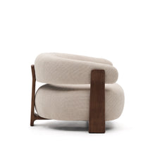 Load image into Gallery viewer, Granite beige chenille armchair with solid ash wood legs in a walnut finish FSC 100% - image 2