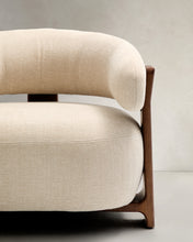 Load image into Gallery viewer, Granite beige chenille armchair with solid ash wood legs in a walnut finish FSC 100% - image 9