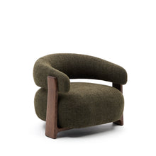 Load image into Gallery viewer, Granite green chenille armchair with solid ash wood legs in a walnut finish FSC 100%