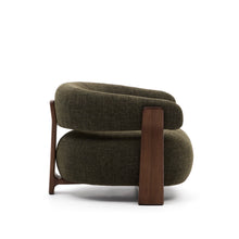 Load image into Gallery viewer, Granite green chenille armchair with solid ash wood legs in a walnut finish FSC 100% - image 2