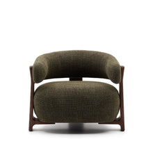 Load image into Gallery viewer, Granite green chenille armchair with solid ash wood legs in a walnut finish FSC 100% - image 4