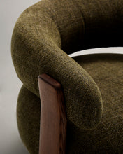 Load image into Gallery viewer, Granite green chenille armchair with solid ash wood legs in a walnut finish FSC 100% - image 9