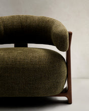 Load image into Gallery viewer, Granite green chenille armchair with solid ash wood legs in a walnut finish FSC 100% - image 10